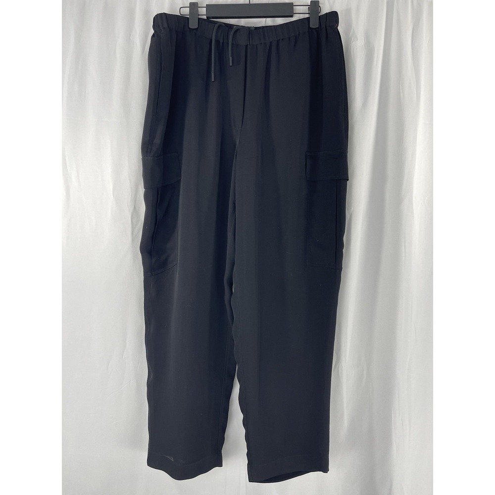 Theory Women's Black Cargo Utility Pull On Drawstring Silk Pants Size Large